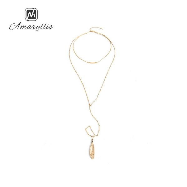 

pendant necklaces amaiyllis simple metal feather necklace for women vintage long y dangle choker punk body collier mujer, Silver