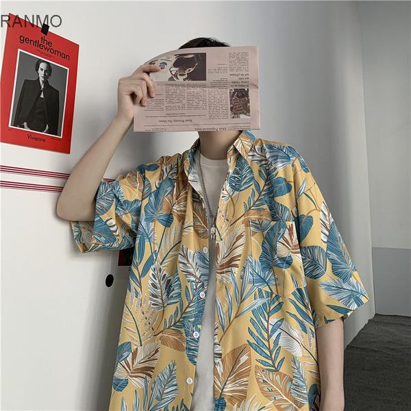 

korean chic hawaiian loose and lazy short sleeve shirt for men women men's dress shirts, White;black