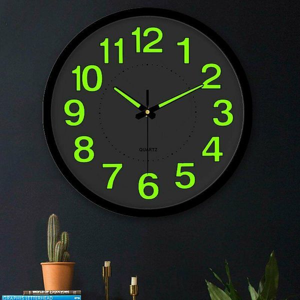 

12'' luminous wall clock minimalist modern design glow in the dark silent quartz indoor home for living room clocks
