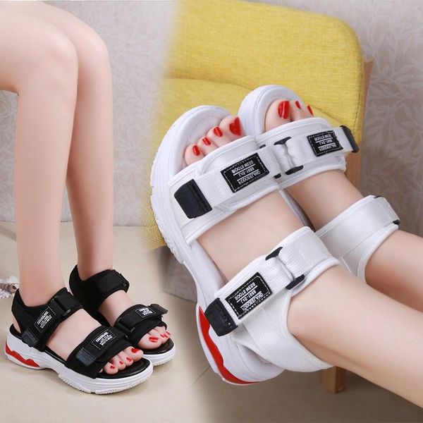 

sandals platform women 2021 fashion girl polyurethane outsole canvas casual hook loop lightweight 5cm muffin bottom shoes, Black