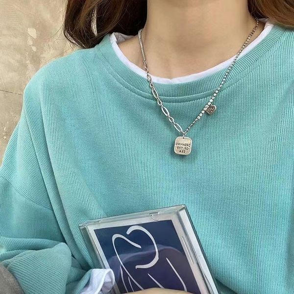 

pendant necklaces ladies geometric stitching square brand necklace female clavicle chain hip hop retro style personality simple decoration, Silver