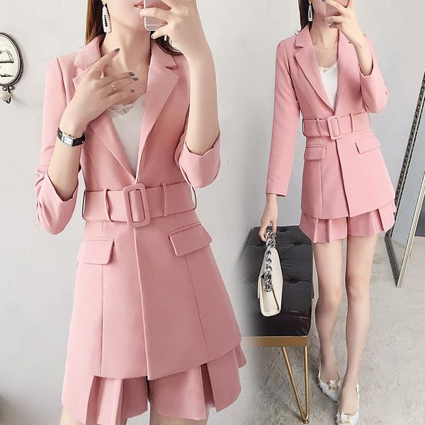 

women's suits & blazers british style woman pink short pant workwear suit spring fashion female temperament small jacket two-piece set, White;black