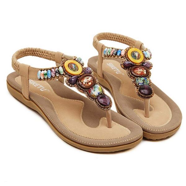

woman 2021 summer flat sandals ladies bohemia beach flops shoes women sandles sweet beaded clip toe flats, Black