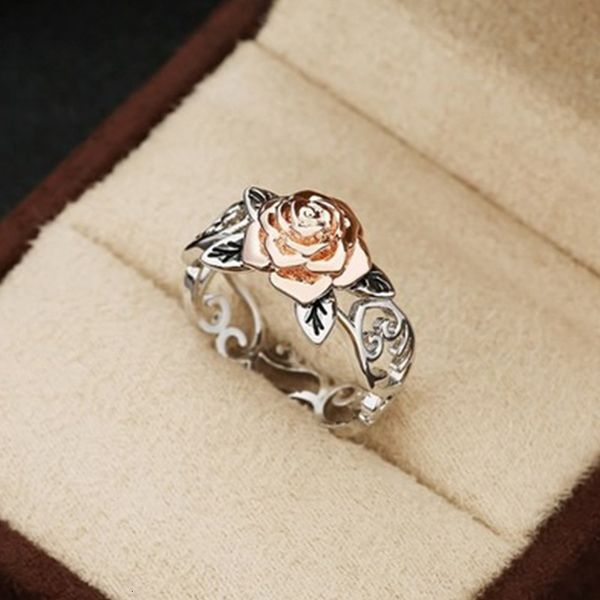 

weixu plated 14k rose gold flower ring plated 925 sier dichroic engagement ring, Silver