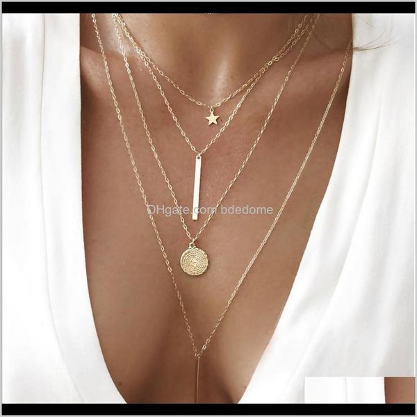 

necklaces & pendants jewelry drop delivery 2021 fashion star bar disc pendant four layer gold color plated metal chain woman necklace s25hz, Silver