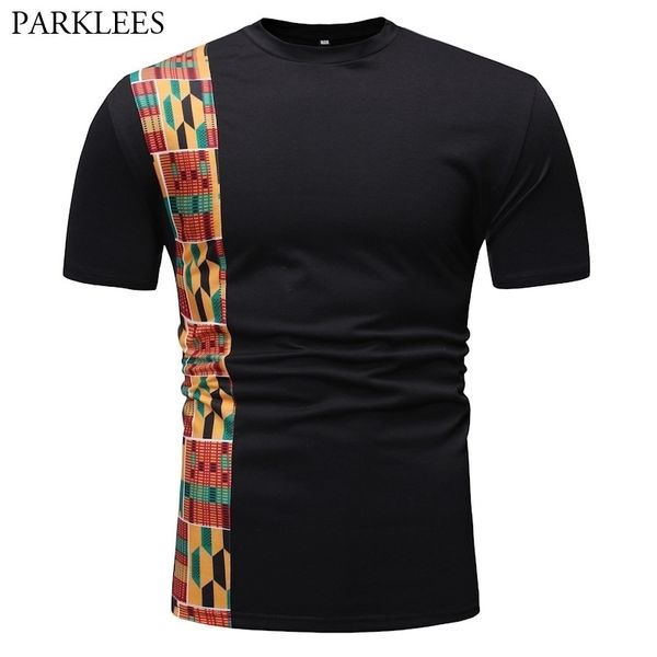 

african print black t-shirt men brand slim fit o neck cotton tshirts mens short sleeve hip hop tee camisetas hombre 210522, White;black