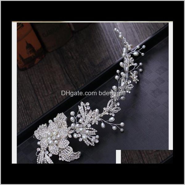 

jewelry drop delivery 2021 bride headdress luxury crystal pearl flower band ornament marriage disk hair wedding garment aessories tsrws, Slivery;golden