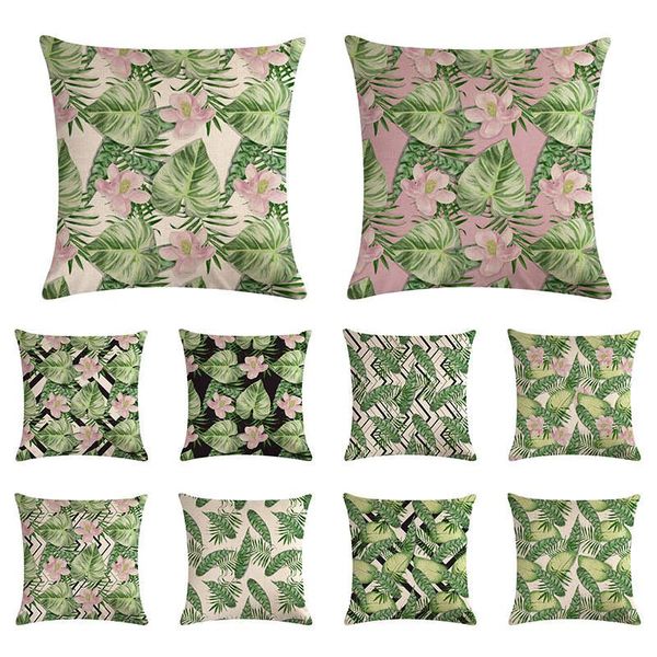 

cushion/decorative pillow 45x45cm home decoration green plant leaf cushion cover pink rose flower linen car chair sofa