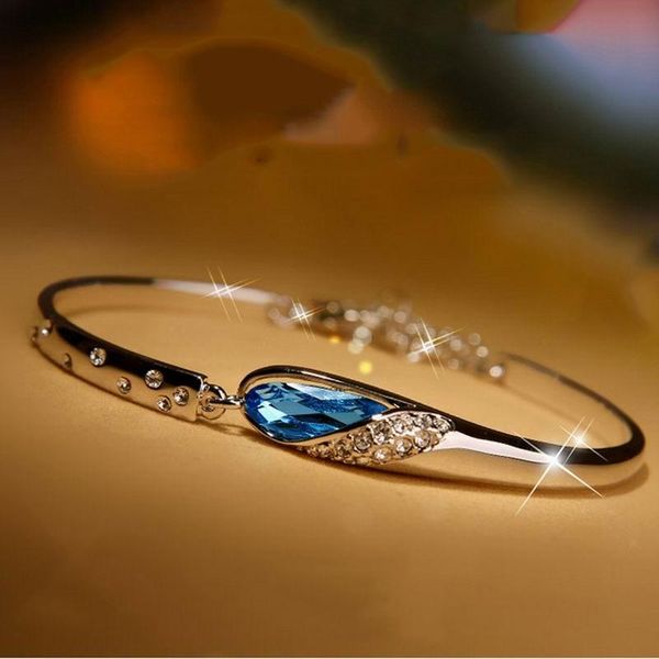 

charm bracelets 1 pc fashion bangle bracelet gift women ocean blue crystal rhinestone fine jewelry, Golden;silver
