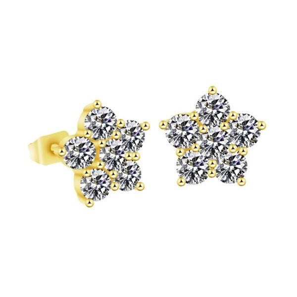 

gold rose pentagonal star zircon stainless steel stud pendant ladies fashion shiny glamour metal earrings christmas, Golden;silver