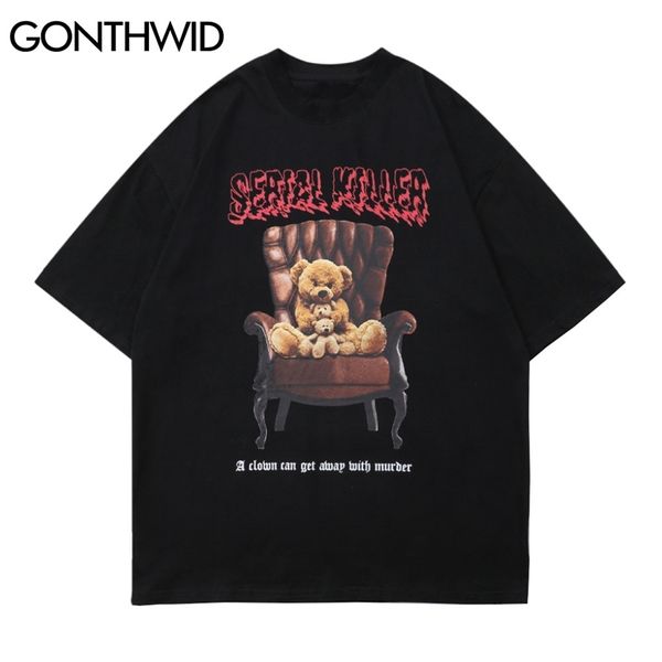 Tshirts streetwear hip hop graffiti serial killer bear manica corta tees magliette uomo hirsjuku hipster casual cotone top 210602