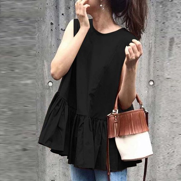 

women's blouses & shirts feitong vintage women o neck t sleeveless solid color tunic loose tees vest streetwear blusas mujer, White