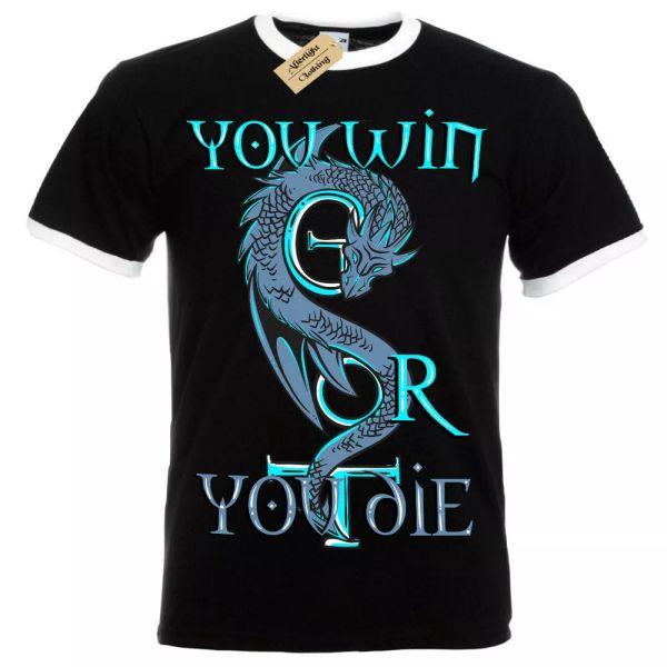 

you win or you die camiseta serpent dragÃ³n hombre ringer, White;black