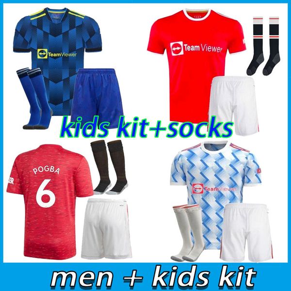 

kids kit 2021 2022 man united soccer jerseys cavani fernandes rashford pogba utd football shirt 21 22 sancho uniform men child kits, Black
