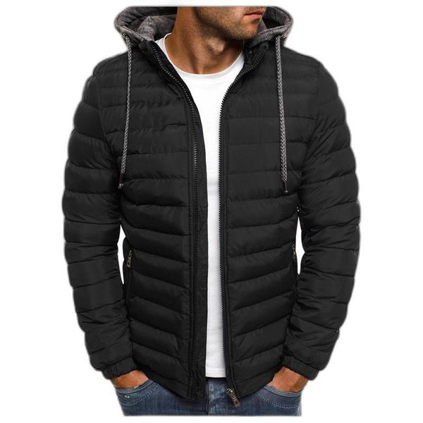 

men's down & parkas winter hooded jackets padded thicken warm lightweight windproof casual clothes, Black