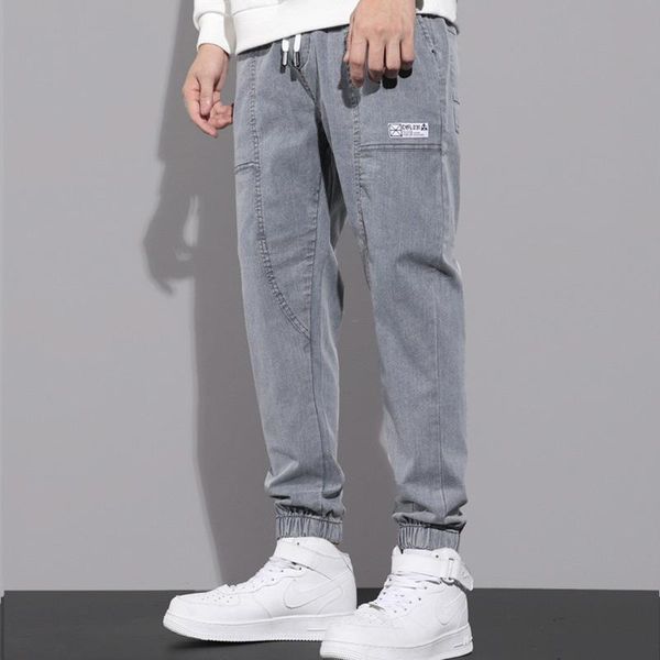 

men's jeans 2021 fall loose japanese all-match casual long pants trendy stretch drawstring men, Blue