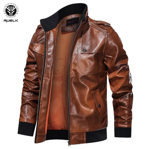 

men's fur & faux ruelk 2021 autumn and winter casual pu leather jacket stand-up collar large size fashion, Black