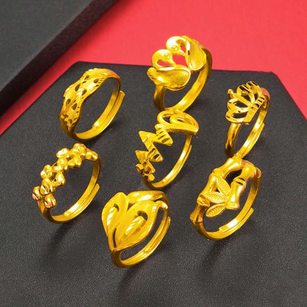 

korean new gold-plated crown love ring, Black