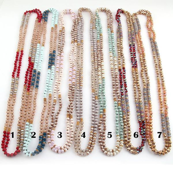 

pendant necklaces fashion 6mm glass long knotted crystal for women ethnic necklace, Silver