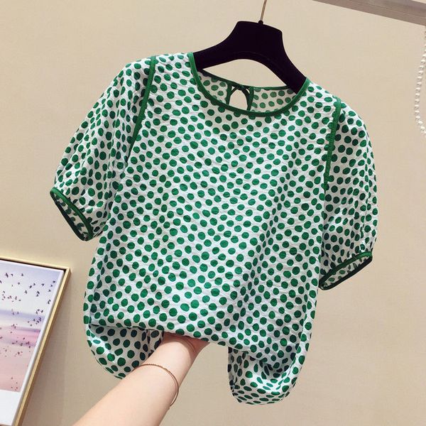 

women's blouses & shirts blouse of polka-dot chiffon, short sleeves for women, summer ie6m, White