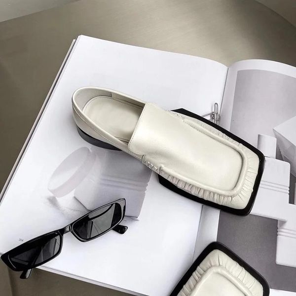 

dress shoes 2021 niche design small leather female british style versatile square head with a pedal lok fu thick heel, Black