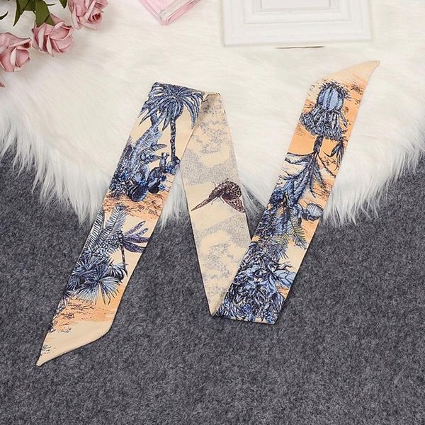 

scarves lady's small scarf spring skinny women bag 2021 design summer neckerchief silk for ladies, Blue;gray