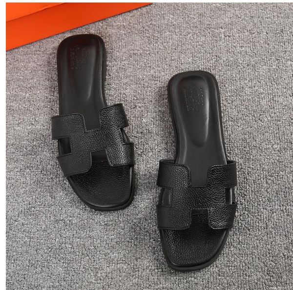 

slippers women's square toe pu leather summer flat sandals plus size, Black