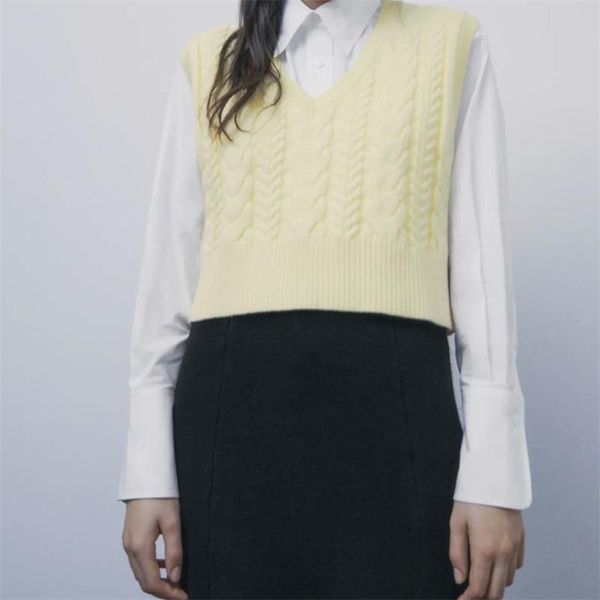 

women's vests zxqj women 2021 fashion oversized cable knitted vest sweater vintage v neck sleeveless female waistcoat chic, Black;white
