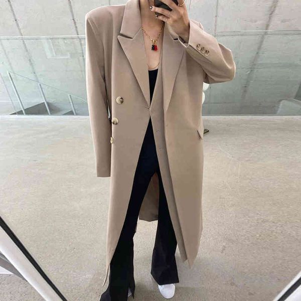 

women's suits & blazers [ewq] korean chic autumn winter collar double placket design loose knee length black coat women fashion 16e4543, White;black