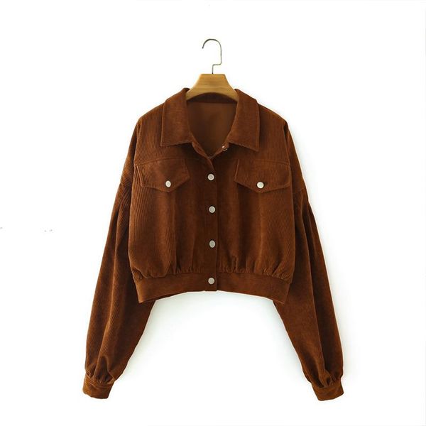 

women's jackets mesttraf women 2021 fashion single-breasted corduroy jacket retro long sleeve pocket casual coats streetwear, Black;brown