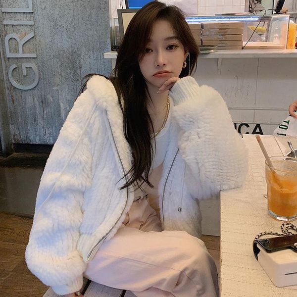 

women's fur & faux 2021 autumn winter women loose student coats female long sleeve hooded outwear ladies imitation jackets p646, Black