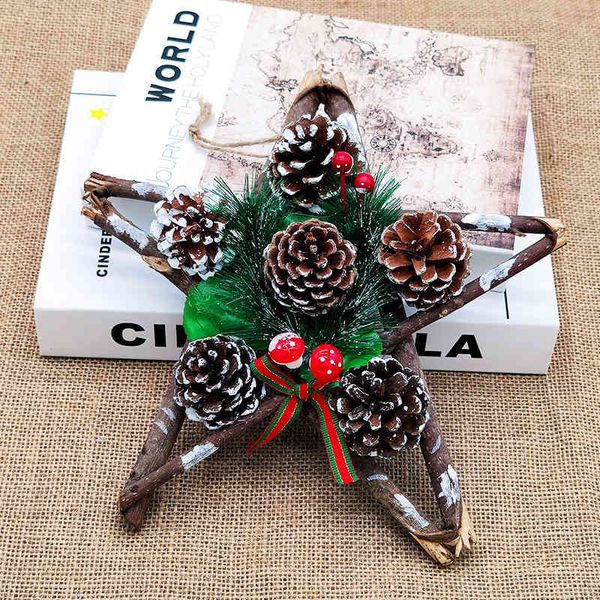 

christmas decorations wooden five-star rattan ring brush white pine cone wreath layout ornaments household ornaments teng ring pendant