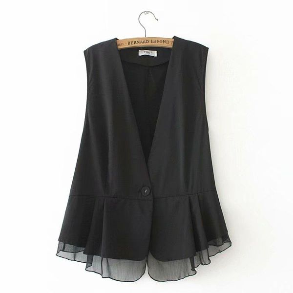 

women's vests plus size solid black chiffon women loose suit vest coats 2021 spring autumn office ladies jacket female, Black;white