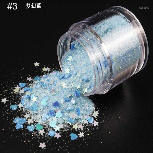 

10g/jar nail glitter sequins paillette chameleon holographic love heart/star design flakies laser colorful md11, Silver;gold