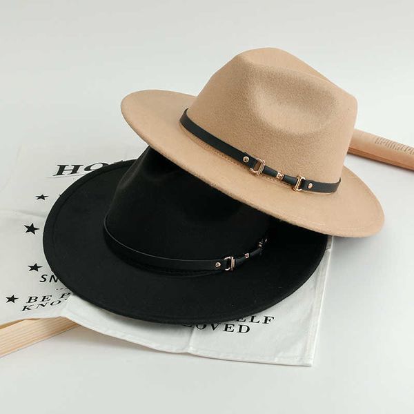

winter belt hat men's big brim gentleman jazz large british felt autumn and winter, Blue;gray
