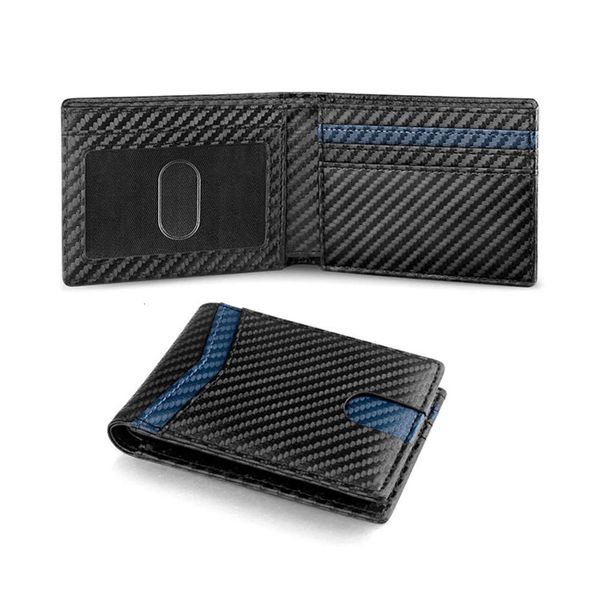 

men's carbon fiber wallet rfid fashion color contrast short pu wallet, Black