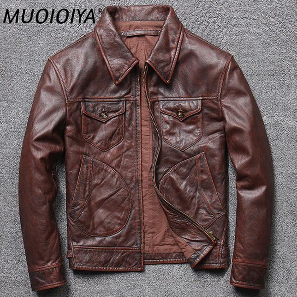 

men's leather & faux 2021 men's genuine jacket retro brown casual style large size 4xl cowhide spring autumn, Black