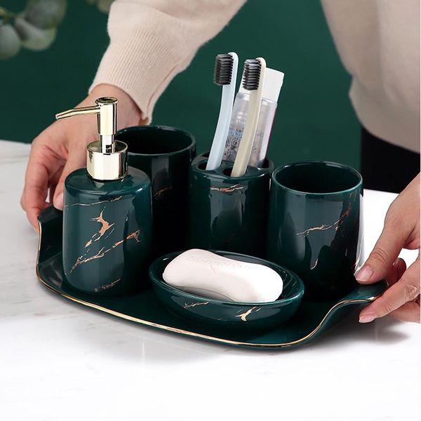 

light luxury mouthwash cup wash set household toothbrush rack bathroom decoration five-piece ceramic bath accessory