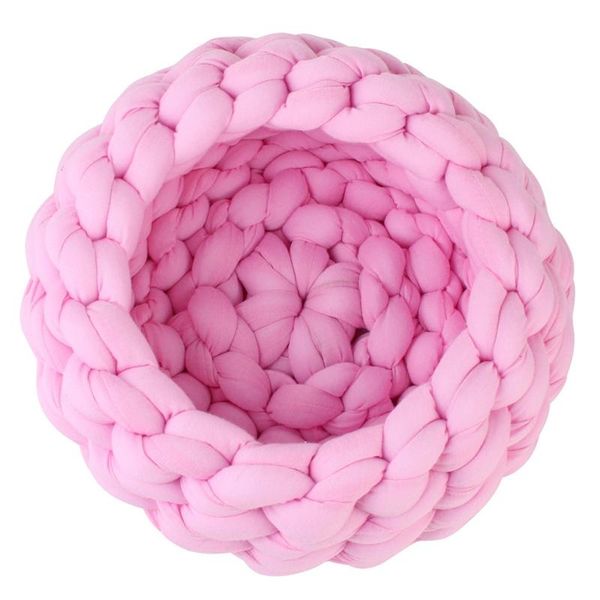 

kennels & pens pet dog cat hand-woven nest handmade knit sleeping bed puppy kitten cave basket bag dogs kennel supplies pink