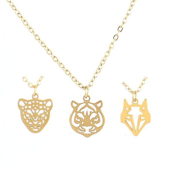 

chains stainless steel necklace gold color tiger women's pendant fashion female choker necklaces animal jewelry gifts, Silver