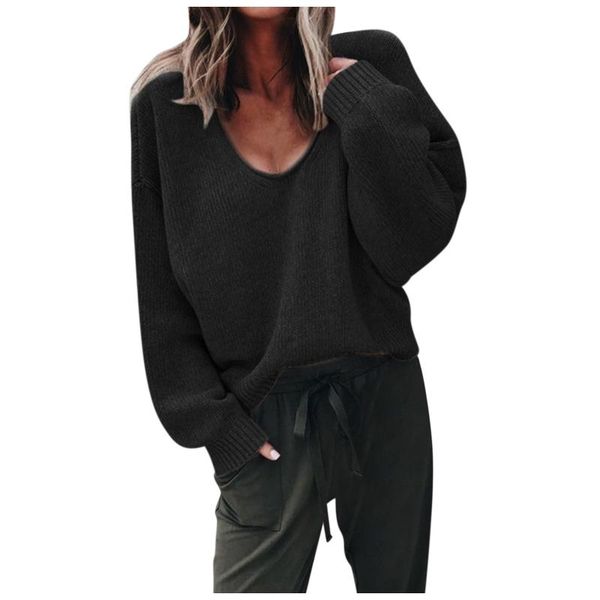 

women's sweaters women 2021 ladies v-neck long sleeve fashion loose breathable casual knitting *8, White;black