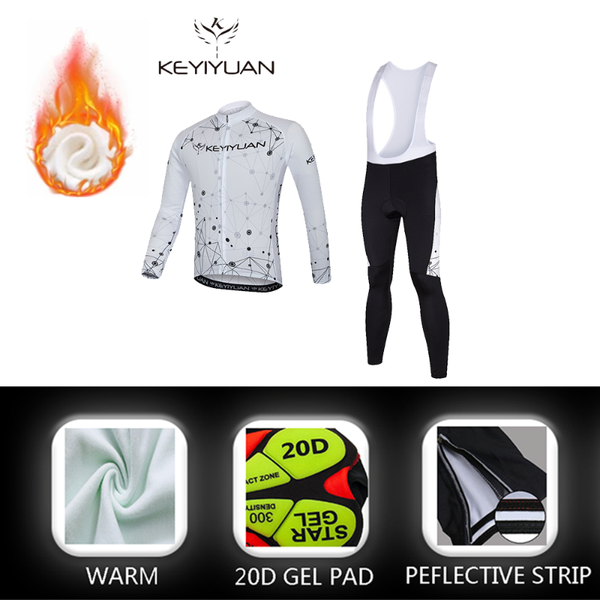 

racing sets keyiyuan long sleeve cycling jersey set 20d gel padded bib pants trousers autumn winter thermal fleece riding bicycle suit, Black;blue