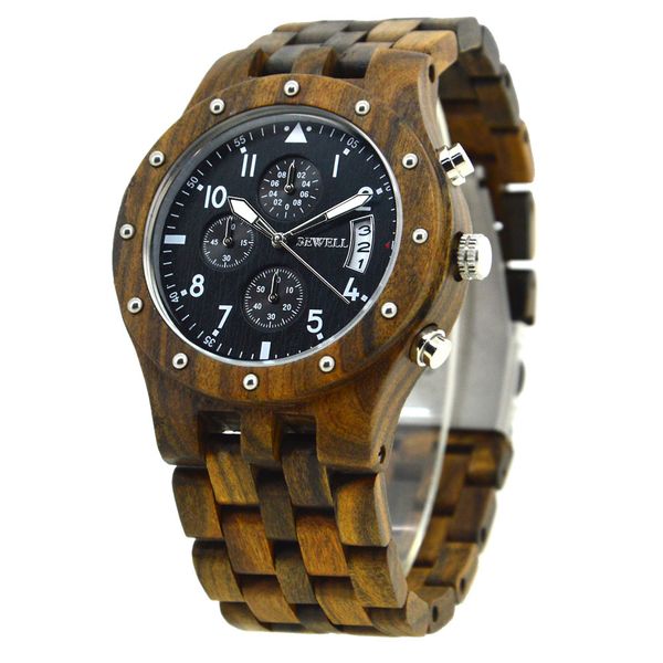 

sandalwood quartz watch calendar wooden watch, Slivery;brown