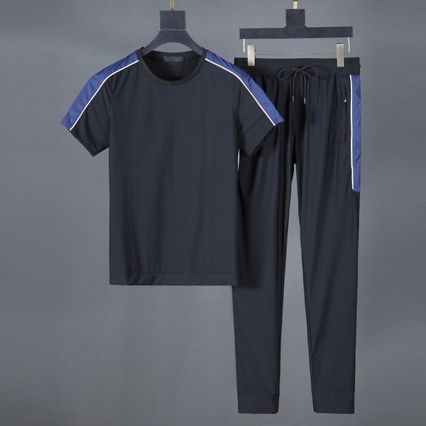 

tracksuit shirt summer mens (t-shirt+pants) luxury blue patchwork short sleeve male tracksuit plus size 5xl slim fit sport man sets, Gray