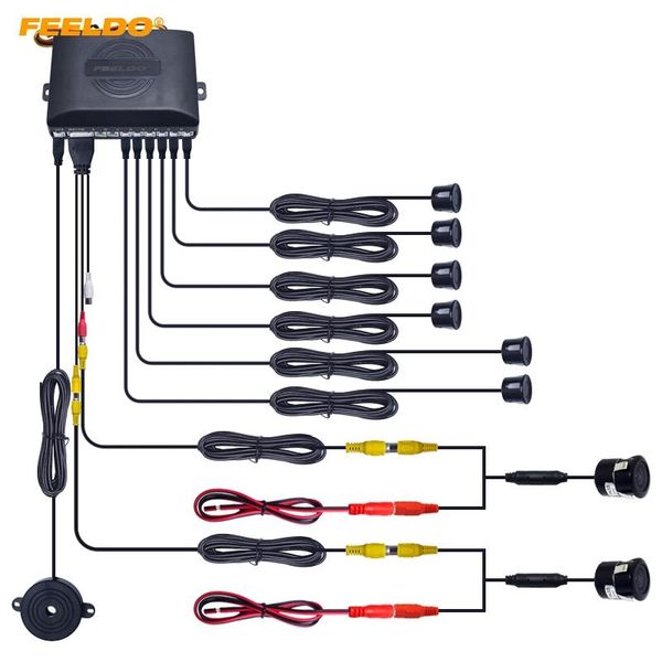 

car rear view cameras& parking sensors feeldo 1set 6 sensor with 2pcs ccd camera dual visual rearview video backup radar system #ct-1966