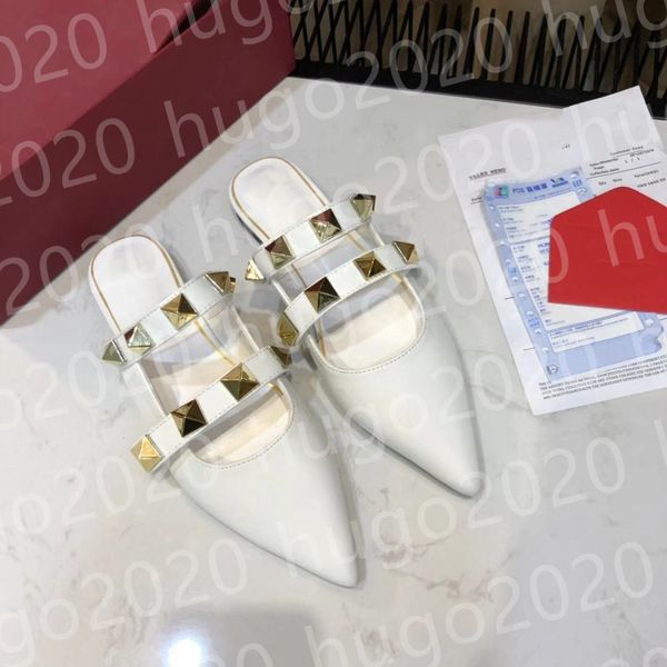 

ladies rivet flat sandals and slippers imported original calfskin imported breathable cowhide made of lining and insoles, original rubber ou, Black