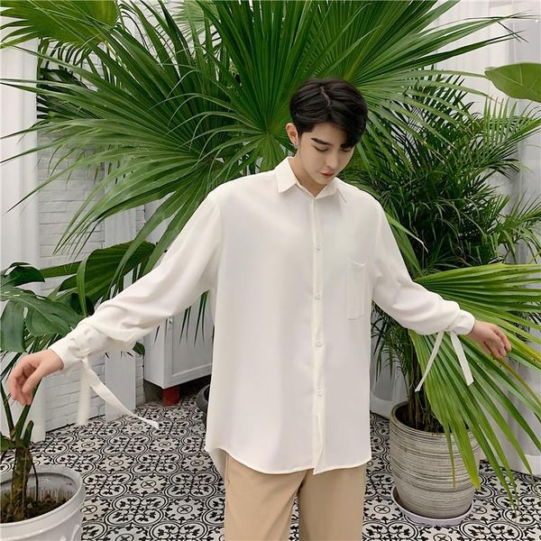 

men's casual shirts summer korean fashion loose design sense shirt retro long sleeve hairdresser ruffian handsome, White;black