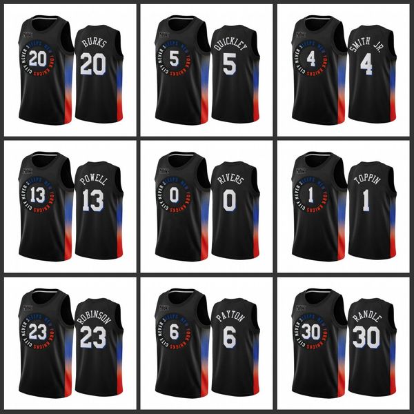 

new yorkknicksmen obi in myles powell dennis smith jr. alec burks rj barrett blackcityedition2020-21 jersey, Black