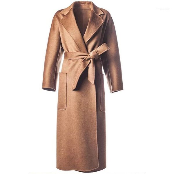 

wool coat winter jacket women loose long cashmere cardigan elegant belted1, Black