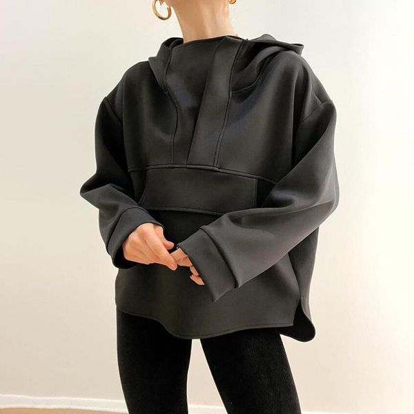 

women's hoodies & sweatshirts 2021 autumn casual design sense large pocket loose long sleeve hooded sweater, Black